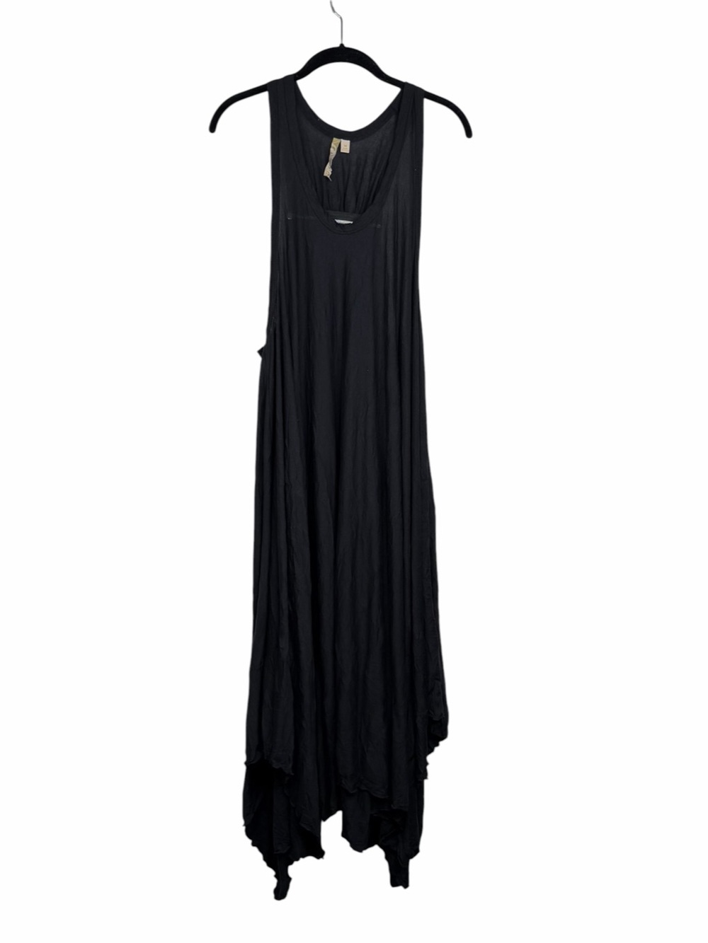 Comfy USA Black Tank Midi Dress Boho Art Lagenlook Asymmetrical Stretch Sz M